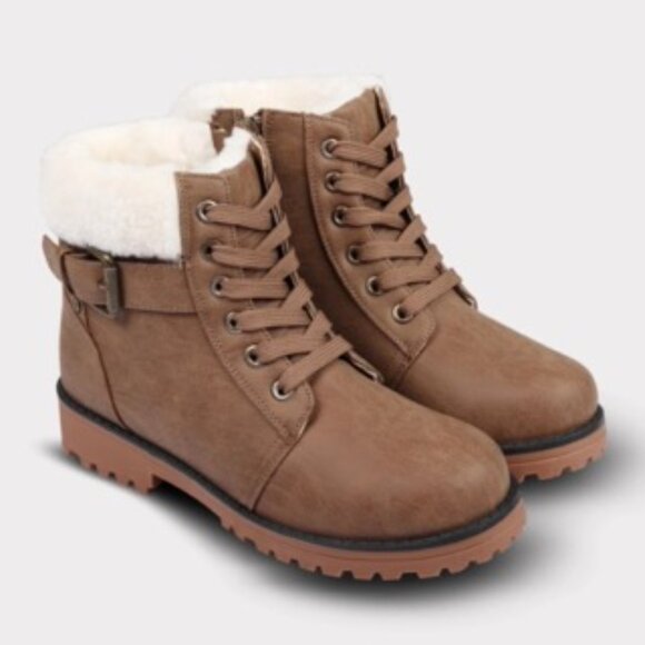 Apres by LAMO Kit Winter Combat Hiker Boots Women's Brown Faux Fur AW1765 Size 7 - Picture 1 of 7